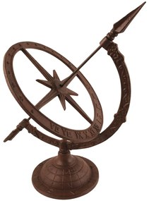 Slnečné hodiny Sphere, 38,5x24,5 cm, liatina, hnedá