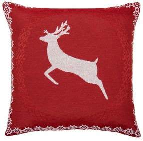 Červená obliečka na vankúš s jeleňom Christmas Rustic - 44*44 cm