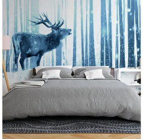 Artgeist Fototapeta - Deer in the Snow (Blue) Veľkosť: 147x105, Verzia: Samolepiaca