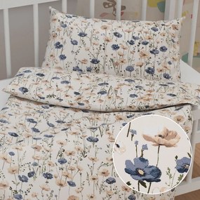 Biante Detské bavlnené posteľné obliečky do postieľky Sandra SA-630 Modro-hnedé vlčie maky na svetlo vanilkovom Do postieľky 90x130 a 40x60 cm