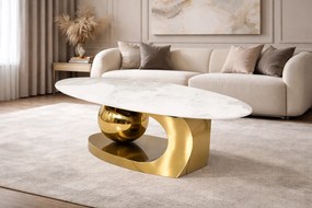 KONFERENČNÝ STOLÍK ESPEN BIELY MRAMOR + ZLATÝ 130 cm