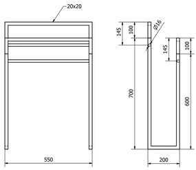 SAPHO Ska308 Ska stojan na uteráky 55 x 80 x 20 cm, čierna mat/dub