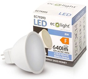 ECOLIGHT LED žiarovka MR16 12V 8W studená biela