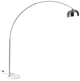 Oceľová oblúková stojaca lampa s bielym mramorovým podstavcom s oceľovým tienidlom - Arc XXL