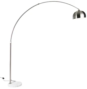 Oceľová oblúková stojaca lampa s bielym mramorovým podstavcom s oceľovým tienidlom - Arc XXL