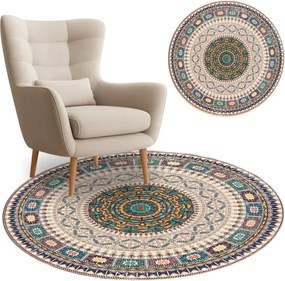 Protišmykový koberec NOVO béžový / modrý kruh