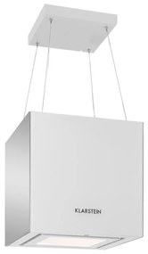 Kronleuchter, digestor, 45 cm, ostrovčekový, 600 m³/h, LED, sklo, zrkadlové strany, biely