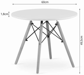 Moderný škandinávsky konferenčný stolík, okrúhly, biely, 60 cm