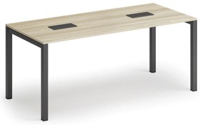 Rokovací stôl PRIMO SQUARE, 180x80 cm, dub prírodný + 2x stolová zásuvka TYP I, čierna