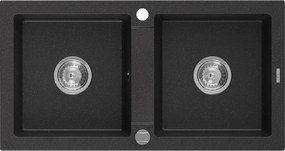 Mexen Mario - drez granitový 82,0x43,6cm, 2-komorový, čierna-strieborná, 6504822000-73