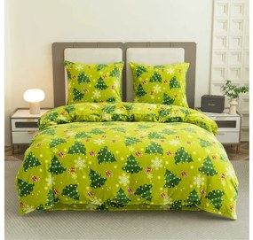 Súprava mikroplyšových obliečok CHRISTMAS TREE zelené + obliečka mikroplyš SOFT 90x200 cm biele, jednolôžko