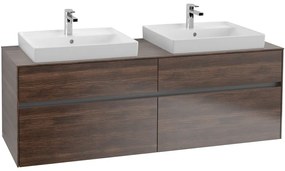 VILLEROY &amp; BOCH Collaro závesná skrinka pod dve umývadlá na dosku, 4 zásuvky, s LED osvetlením, 1600 x 500 x 548 mm, Arizona Oak, C024B0VH