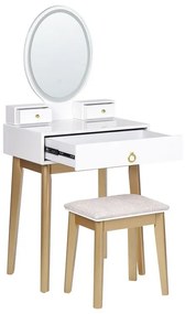 Toaletný stolík s 3 zásuvkami a LED zrkadlom biela/zlatá ROSEY Beliani