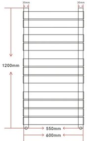 Rebríkový radiátor na centrálne vykurovanie, rovný, 600 x 1200 mm-