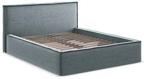 Svetlomodrá čalúnená dvojlôžková posteľ s úložným priestorom s roštom 180x200 cm Anani – Makamii