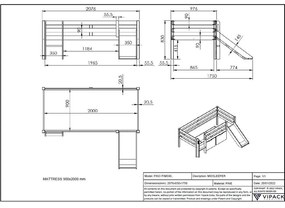 Biela detská vyvýšená posteľ so šmykľavkou Vipack Pino, 90 x 200 cm