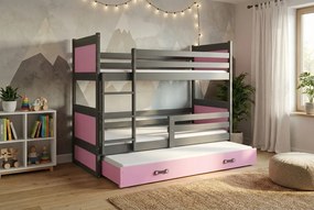 Poschodová posteľ s prístelkou RICO 3 200x90 Grafitová - Ružová