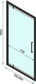 Jednokrídlové sprchové dvere REA RAPID SWING 80 cm pre inštaláciu do niky, čierne/transparent - bez vaničky