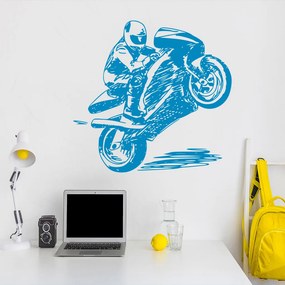 Veselá Stena Samolepka Kreslený motorkár Farba: modrá, Veľkosť: 60 x 63 cm