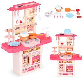 Ružová detská kuchynka s LED, zvukmi a 10 doplnkami