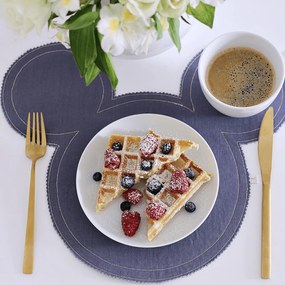 Ľanové prestieranie myška džínsová so zlatom 39x35cm