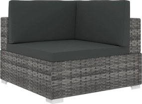 vidaXL Rohová sedačka 1 ks s podložkami, polyratan, sivá