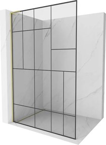Mexen Kioto L, sprchová zástena Walk-In 100 x 200 cm, 8mm číre sklo čierny vzor, zlatý matný profil, 800-100-103-55-78