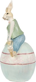Dekorácia zajačik sediaci na modrom vajíčku - 15*12*25 cm