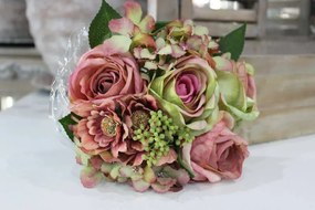 Ružovo zelená kytička z ruží a hortenzie