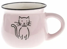 Keramický hrnček Mačka 370 ml, ružová