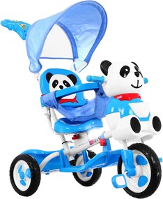 Ramiz Detský trojkolesový bicykel Panda Modrá + zvuky + strieška + zábrana + opierka na nohy + rukoväť + úložný priestor