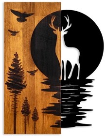 Nástenná dekorácia 43x58 cm jeleň a mesiac drevo/kov