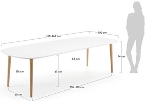 Biely rozkladací jedálenský stôl s bielou doskou 100x160 cm Oqui – Kave Home