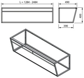 Biely/čierny kovový závesný podstavec pod umývadlo 218x40 cm Aruba – Sapho