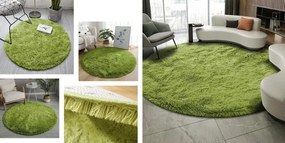 Protišmykový koberec SHAGGY zelený kruh