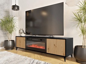 Tv stolík/skrinka s krbom Oksawi EF, Farby: čierna / dub artisan