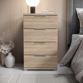 Nočný stolík/skrinka so 4 zásuvkami Smilla, výška 79 cm, dub sonoma