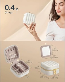 Cestovná šperkovnica ANAH, malý organizér na šperky so zrkadlom, biela