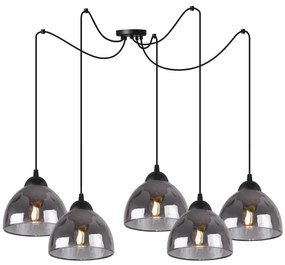 Závesné svietidlo Venice Spider, 5x grafitové sklenené tienidlo