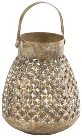 Zlatý antik kovový lampáš s kvietkami Flowio - Ø15*20cm