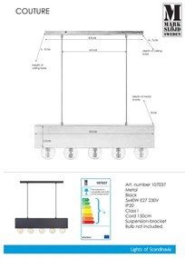 Markslöjd 107037 - Luster na lanku COUTURE 5xE27/40W/230V čierna