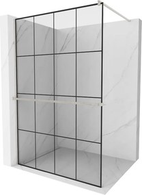 Mexen Kioto+, sprchová zástena Walk-In s poličkou a vešiakom 140 x 200 cm, 8mm číre sklo čierny vzor, brúsená oceľ profil, 800-140-121-97-77