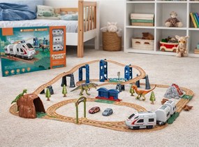 LEAN Toys Elektrický vláčik Interaktívny vláčik Vagóny Tunel Sopka Dinosaurus 95 cm