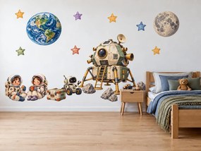 Desiata pri lunárnom module maľované vesmírne nálepky na stenu arch 46 x 34 cm