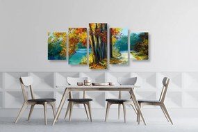 5-dielny obraz maľované stromy vo farbách jesene - 100x50