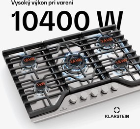 Klarstein Turbocast plynová varná doska, 304 nehrdzavejúca oceľ, 5 horákov, profesionálny liatinový držiak, horák wok