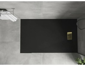 Mexen Hugo, obdĺžniková sprchová vanička SMC 140 x 80 cm, čierna, zlatá krytka, 42708014-G