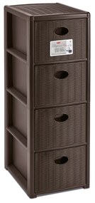 STEFANPLAST Úložný plastový regál Elegance Slim, 4 zásuvky, hnedý