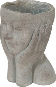 Šedý cementový kvetináč hlava ženy v dlaniach - 16*16*22 cm