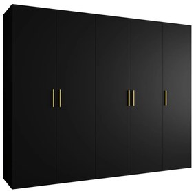 Šatníková skriňa 250 cm Borry 1 (čierna + zlatá). Akcia -20%. Vlastná spoľahlivá doprava až k Vám domov. 1125785